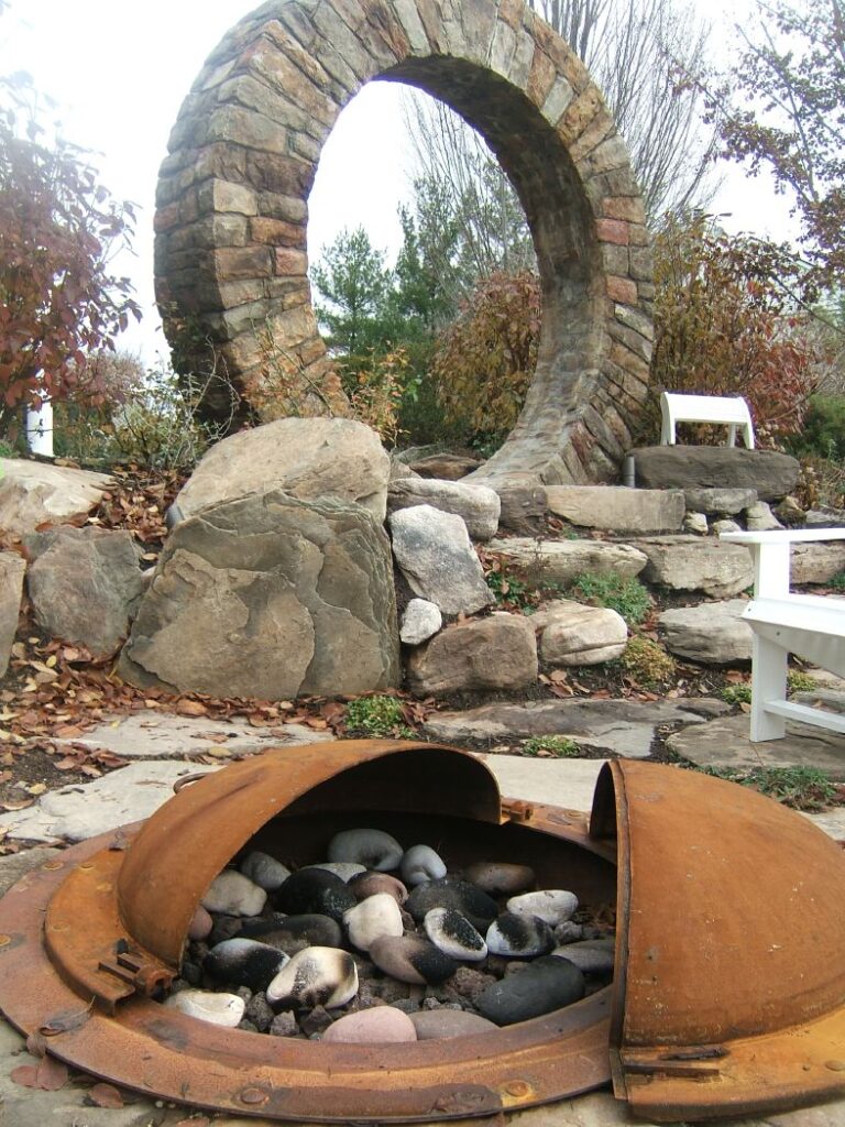 custom sunken steel fire pit set in patio