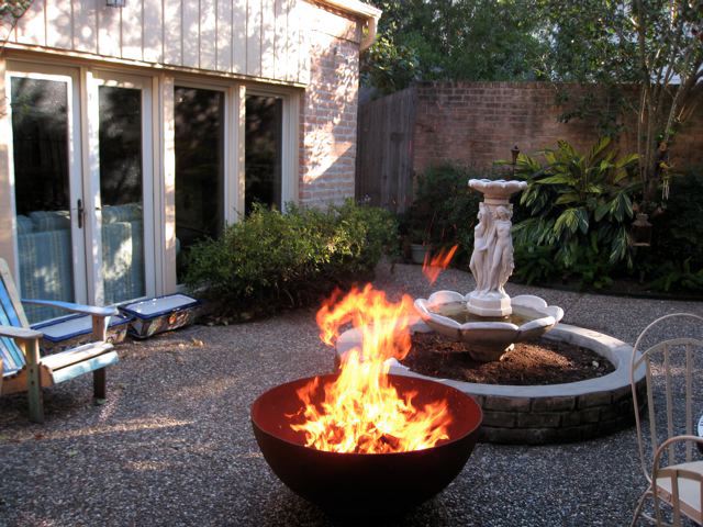 Zen Sculptural Fire Pit Houston, TX Courtyard