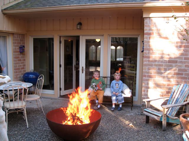 Zen Sculptural Fire Pit Houston, TX Courtyard