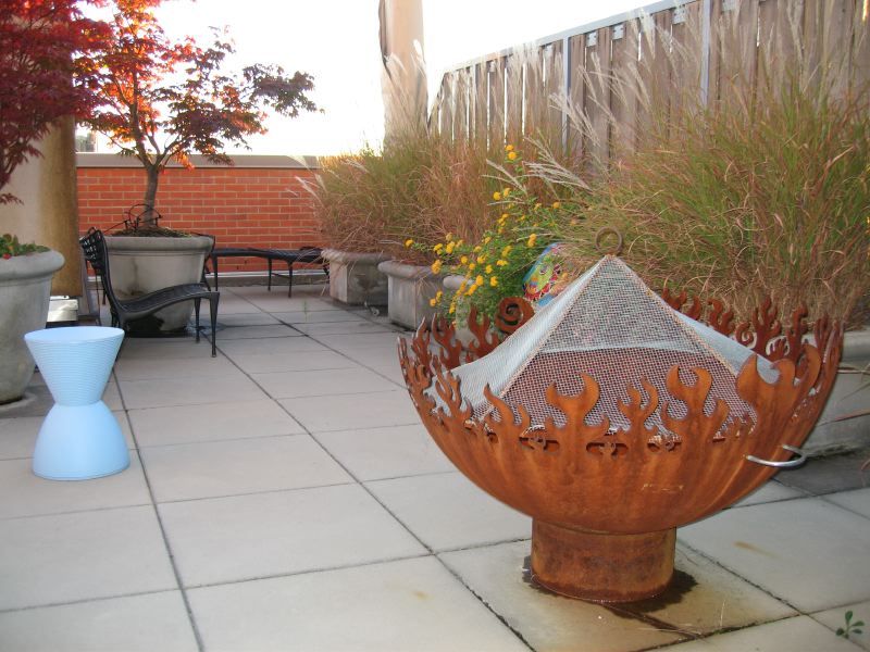 roof garden Fire Sculptural Fire Pit NYC skyline