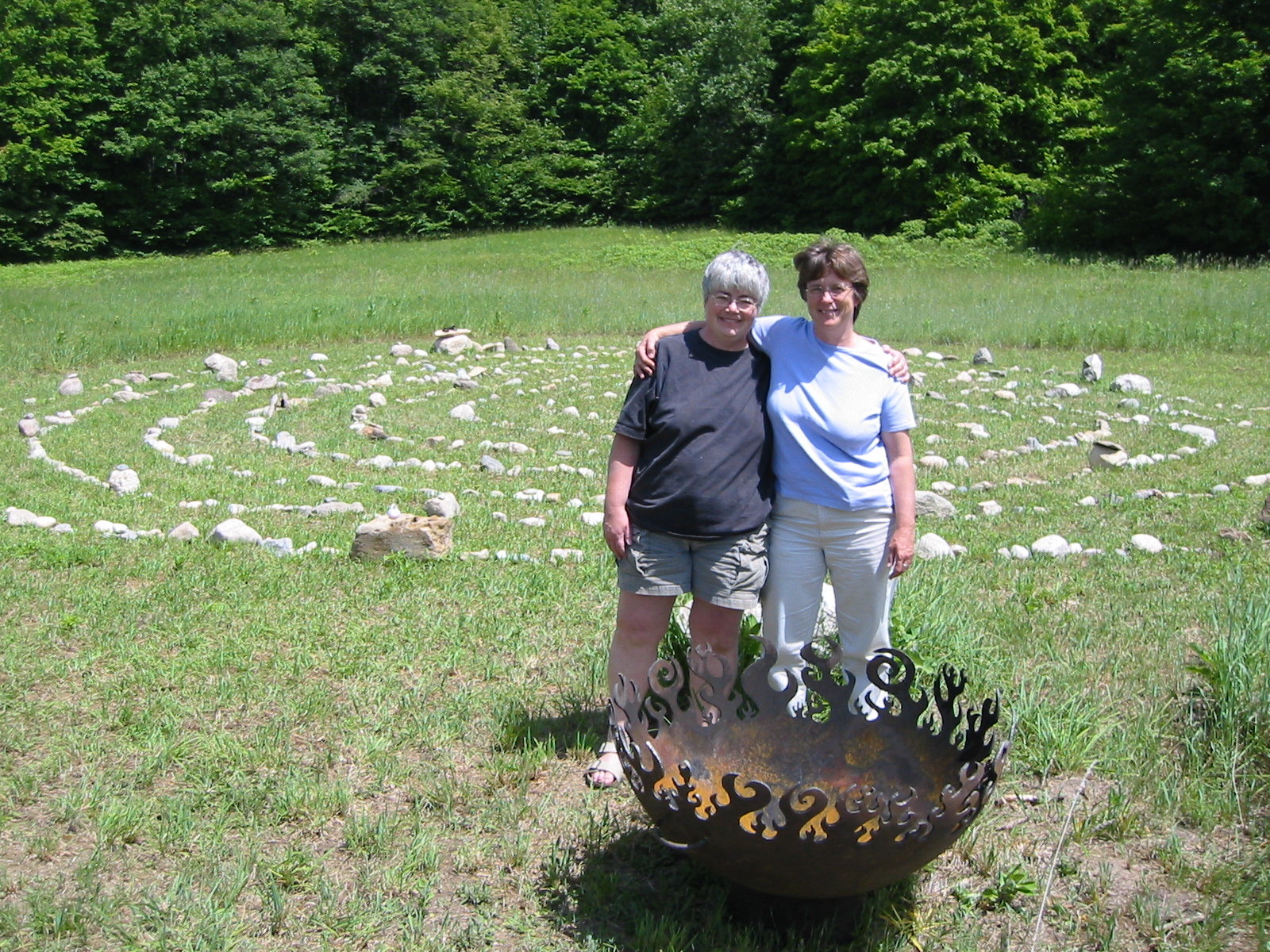 Fire Sculptural Fire Pit in a ring of stones for solstice