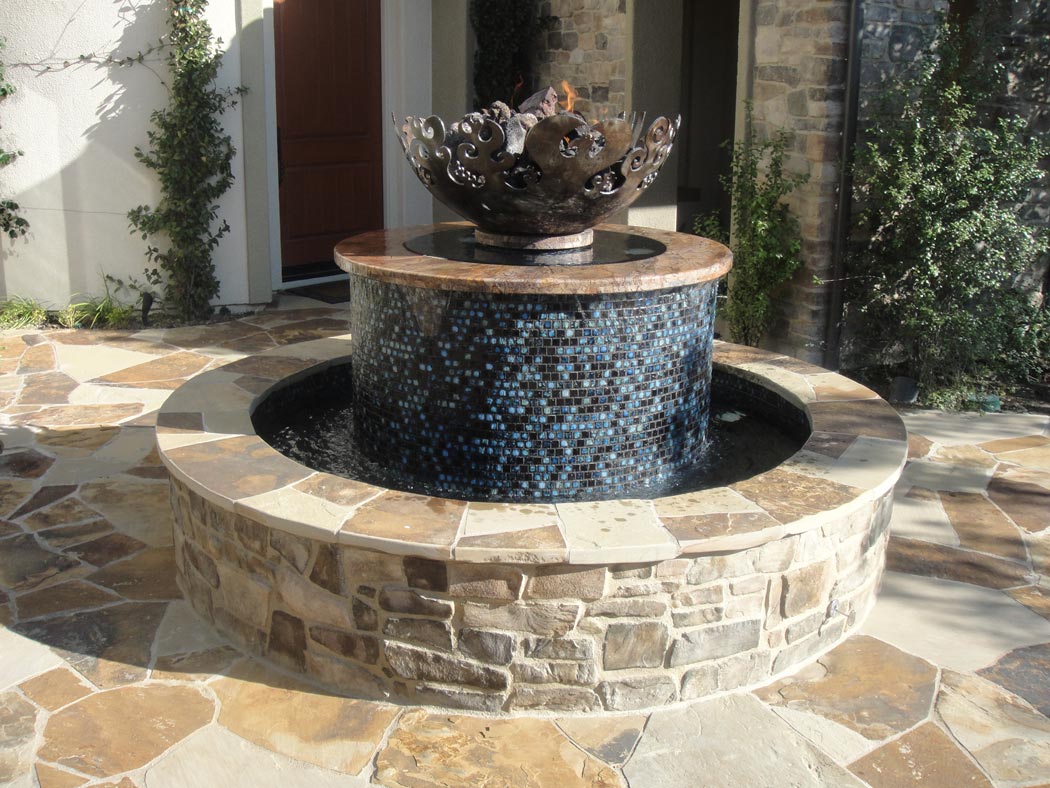 Fire Sculptural Fire Pit with Masonry Fountain