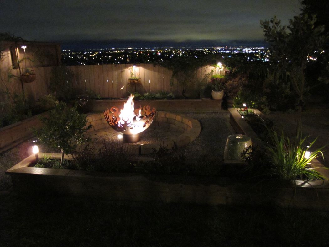 Fire Sculptural Fire Pit with night skyline