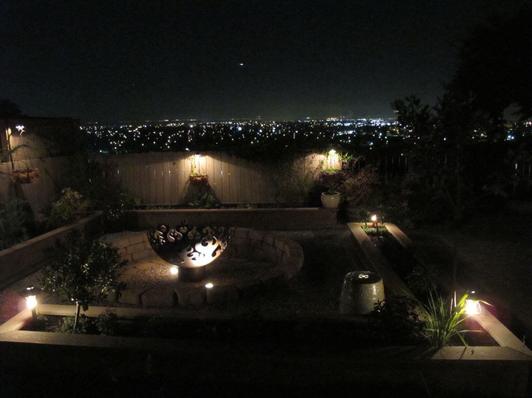 Fire Sculptural Fire Pit with night skyline