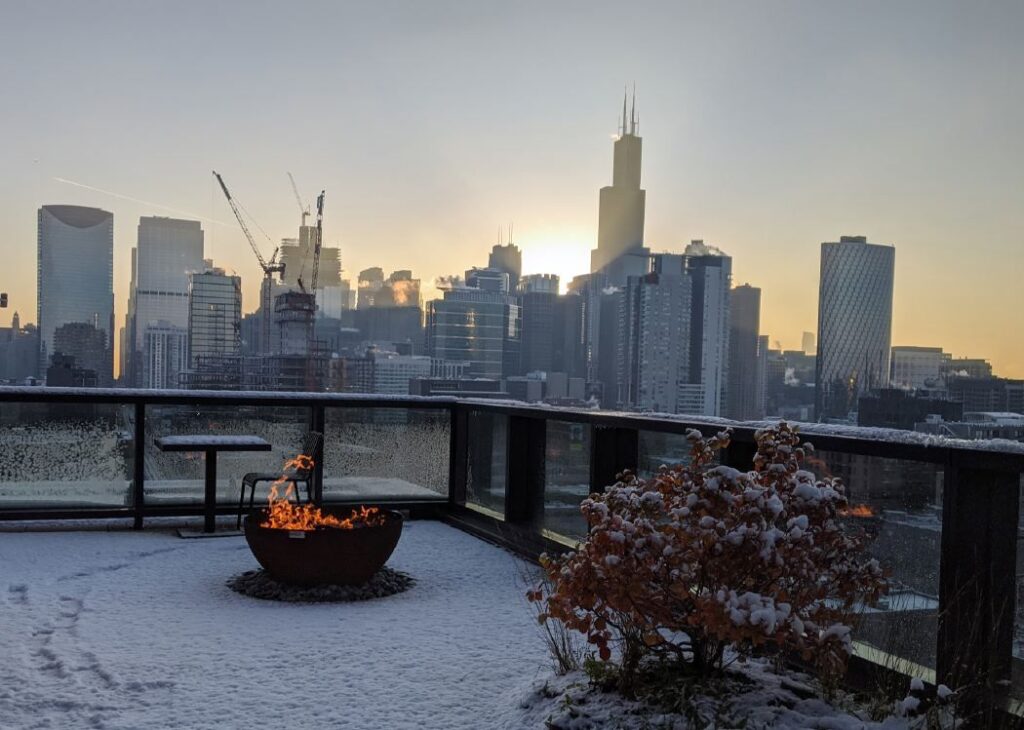 Zen Sculptural Fire Pit Google HQ Chicago roof deck