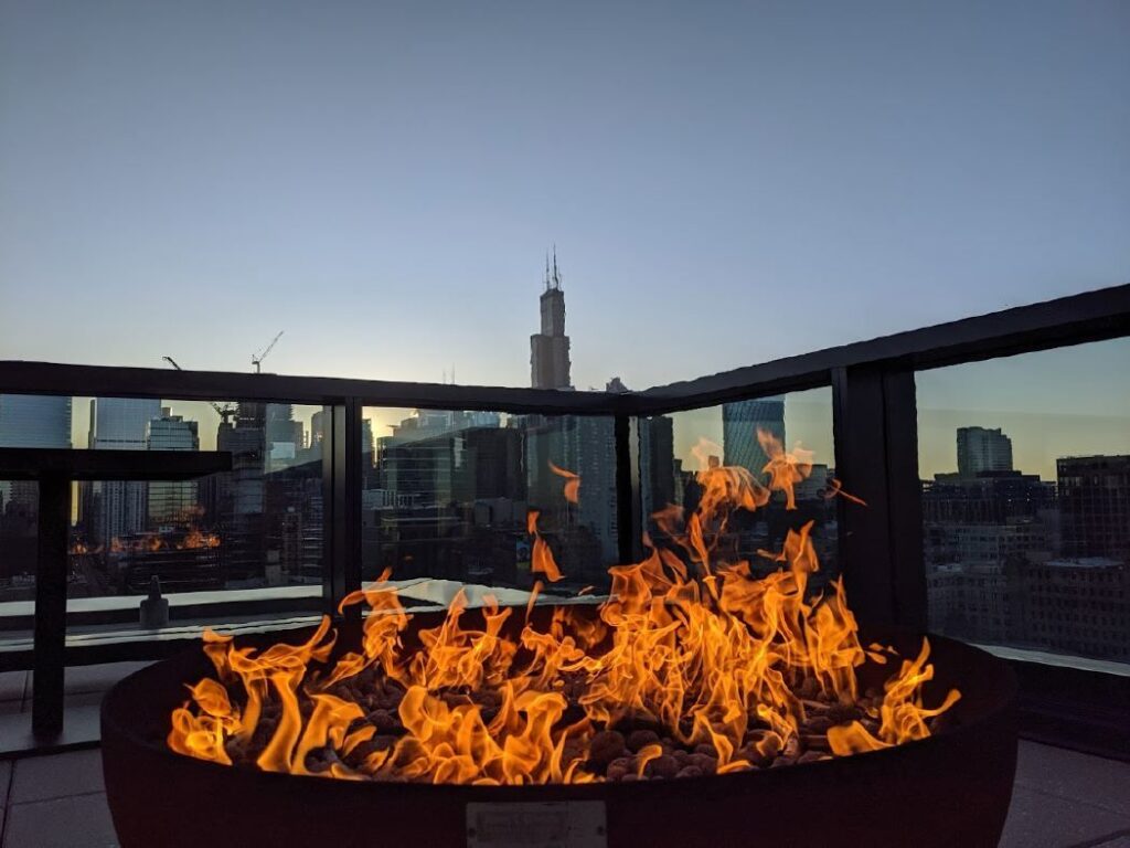 Zen Sculptural Fire Pit Google HQ Chicago roof deck