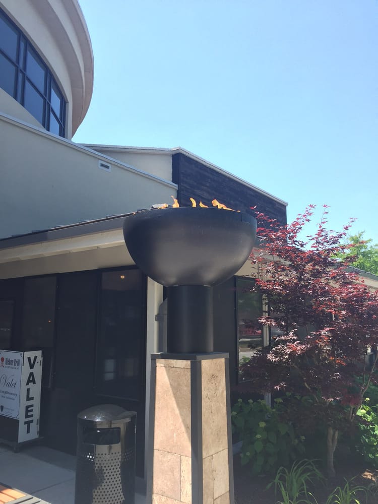 Zen Sculptural Fire Pits on pillar at The Weber Grill Restaurant, St. Louis, MO