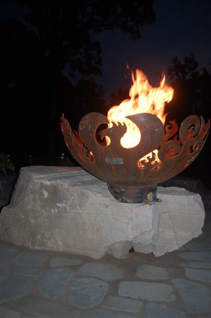 Fire Sculptural Fire Pit on giant stone