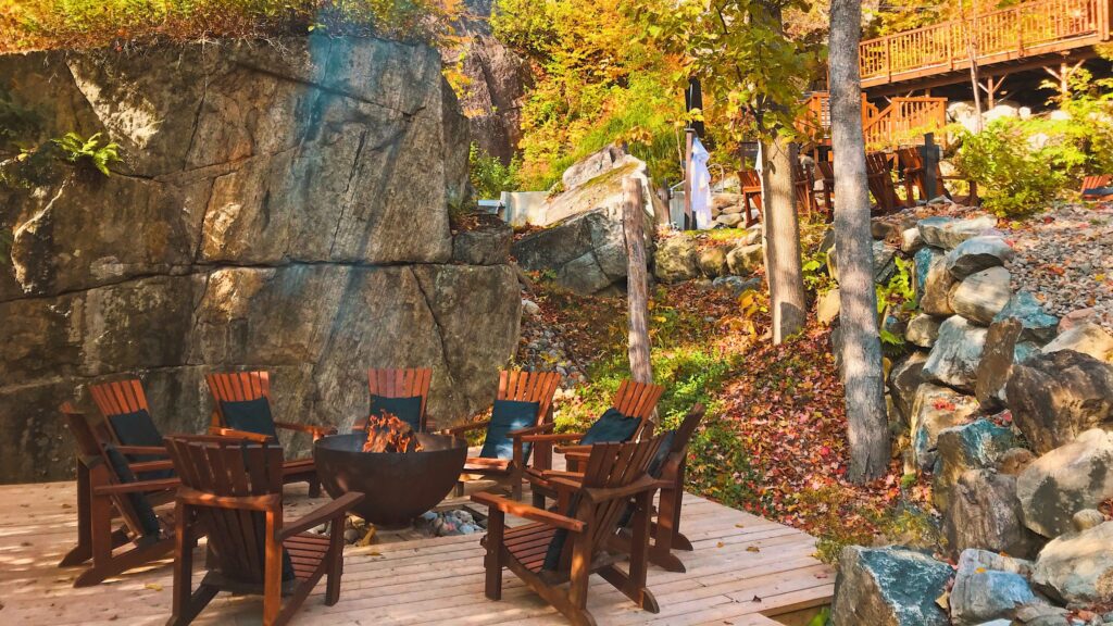 fire pit patio in the fall